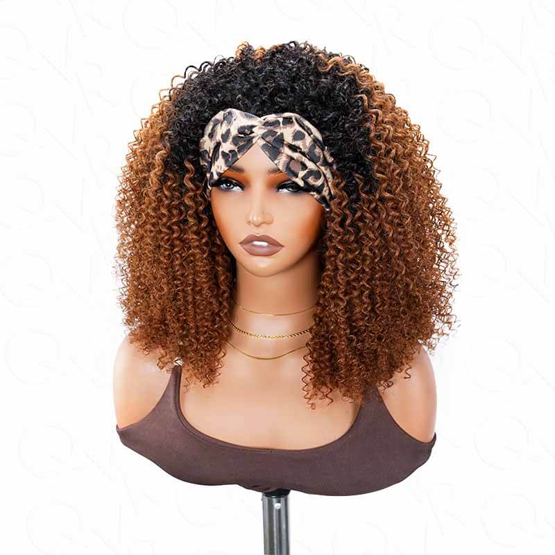 QVR Glueless Ombre Brown Kinky Curly Half Wig with Black Roots 250% Density Human Hair Wig #T1B/30 Wear Go Flip Over Wig - Image 6