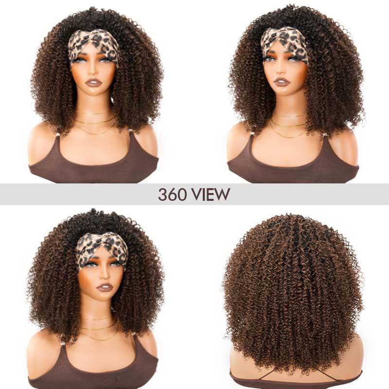 QVR Glueless Dark Brown Kinky Curly Half Wig with Black Roots 250% Density Human Hair Wig #T1B/4 Wear Go Flip Over Wig - Image 3