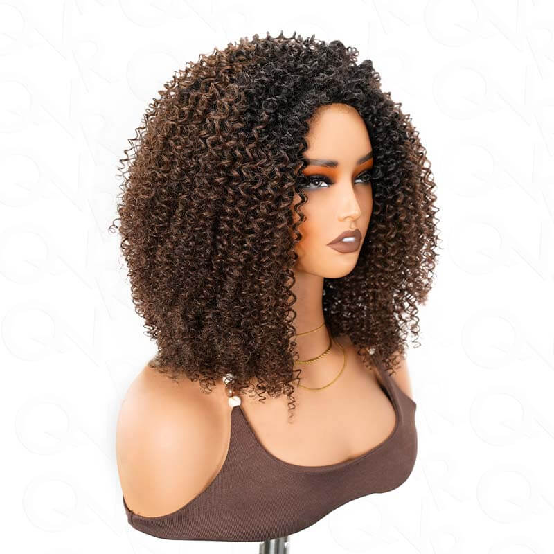 QVR Glueless Dark Brown Kinky Curly Half Wig with Black Roots 250% Density Human Hair Wig #T1B/4 Wear Go Flip Over Wig - Image 8