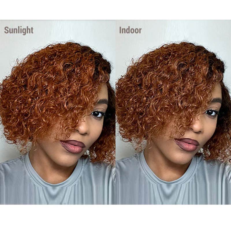 QVR Glueless Pre-cut 4X6 Lace Closure Side Part Wigs Short Bob Curly Mix Brown Human Hair Wigs - Image 5