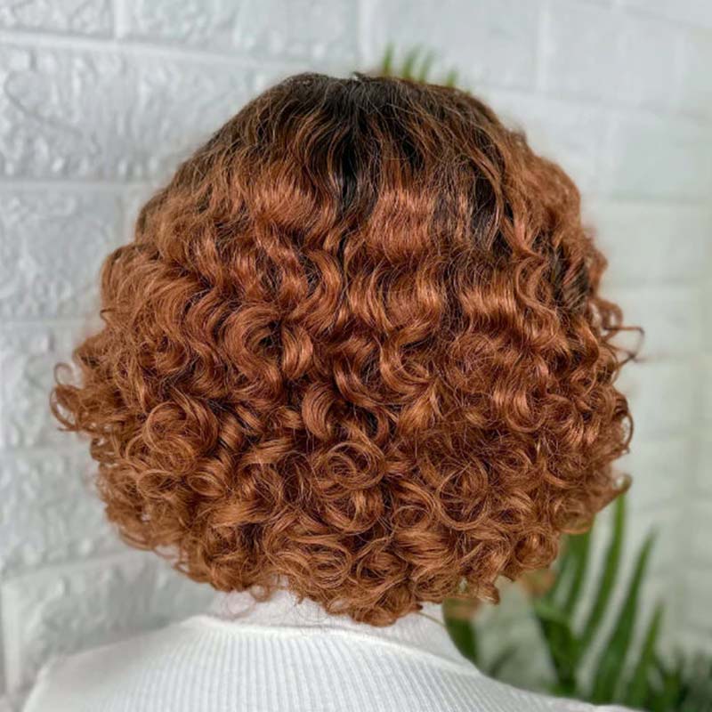 QVR Glueless Pre-cut 4X6 Lace Closure Side Part Wigs Short Bob Curly Mix Brown Human Hair Wigs - Image 6
