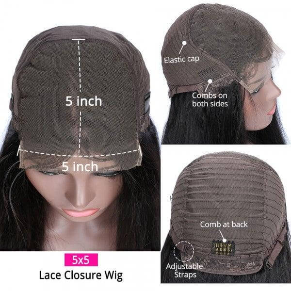 QVR Glueless Straight Ombre Brown Highlight Silky Blunt Cut 5x5 Lace Closure Short Bob Wigs - Image 8