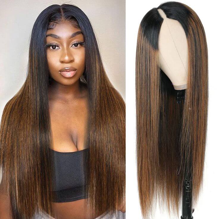 QVR Glueless Straight V Part Wig Balayage Highlights Beginner Friendly Upgrade U Part Wig - Image 3