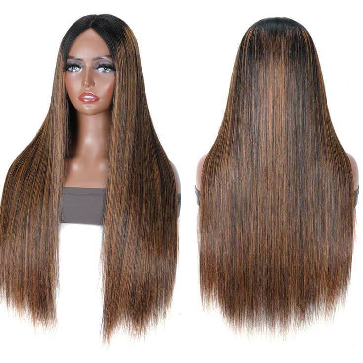 QVR Glueless Straight V Part Wig Balayage Highlights Beginner Friendly Upgrade U Part Wig - Image 4