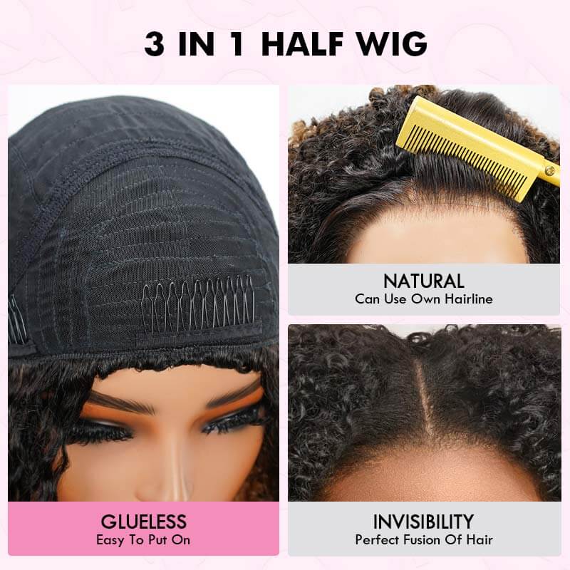 QVR Glueless Blonde Highlight Twist Curly Half Wig 250% Density Human Hair Wig #1B/27 Wear Go Flip Over Wig - Image 12