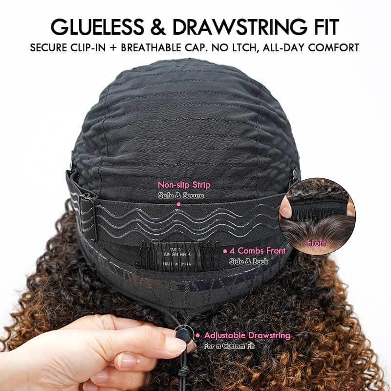 QVR Glueless Blonde Highlight Twist Curly Half Wig 250% Density Human Hair Wig #1B/27 Wear Go Flip Over Wig - Image 10