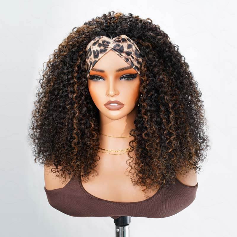 QVR Glueless Highlight Brown #1B/30 Twist Curly Half Wig 250% Density Human Hair Wig Wear Go Flip Over Wig - Image 4