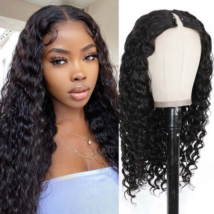 QVR Glueless Water Wave V Part Wigs 180% Density Super Natural Human Hair Glueless 0 Skill Needed Wig - Image 4