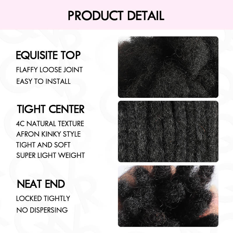 QVR Handmade Dreadlocks Natural Black Thickness 0.6cm Human Hair Loc Extensions - Image 4