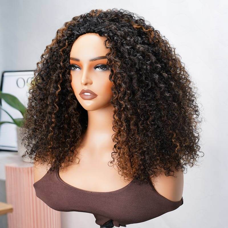 QVR Glueless Highlight Brown #1B/30 Twist Curly Half Wig 250% Density Human Hair Wig Wear Go Flip Over Wig - Image 5