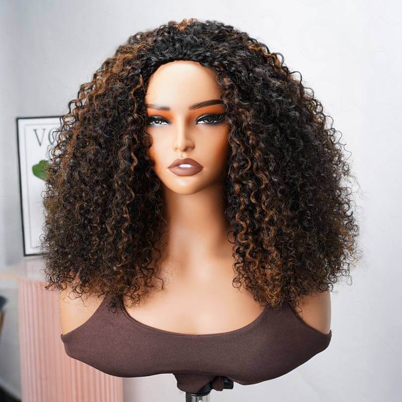 QVR Glueless Highlight Brown #1B/30 Twist Curly Half Wig 250% Density Human Hair Wig Wear Go Flip Over Wig - Image 8