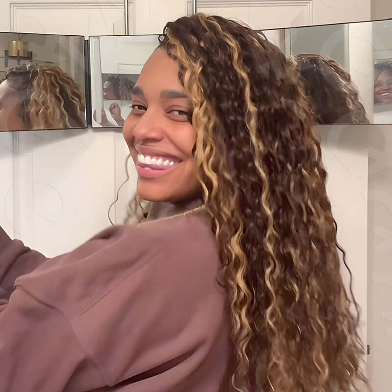 QVR Highlight Crochet Hair Water Wave #4+#30+#27 Machine Made Feather Human Hair Extension - Image 3