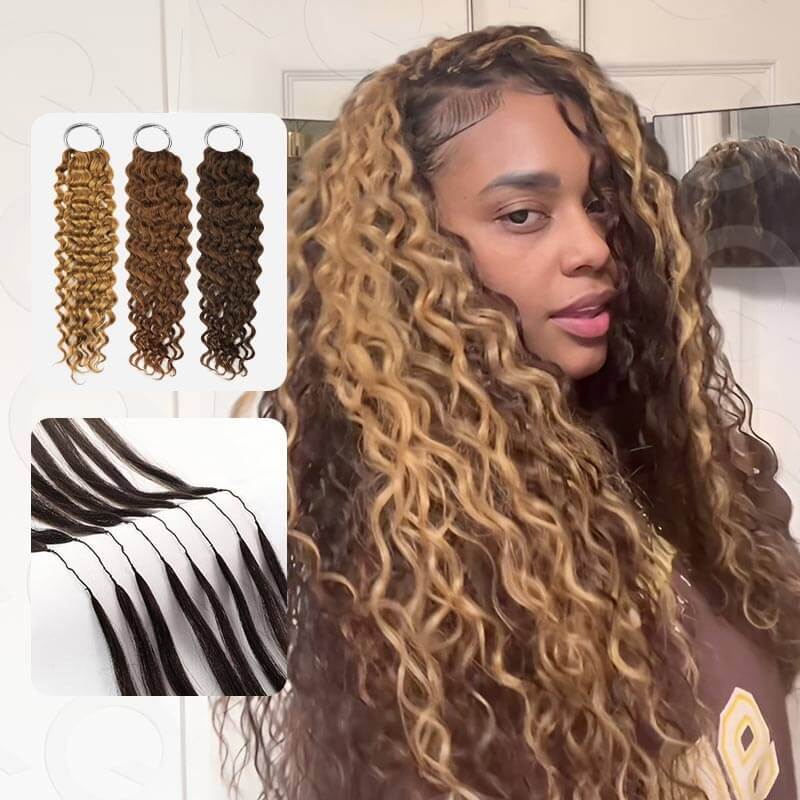 QVR Highlight Crochet Hair Water Wave #4+#30+#27 Machine Made Feather Human Hair Extension - Image 5