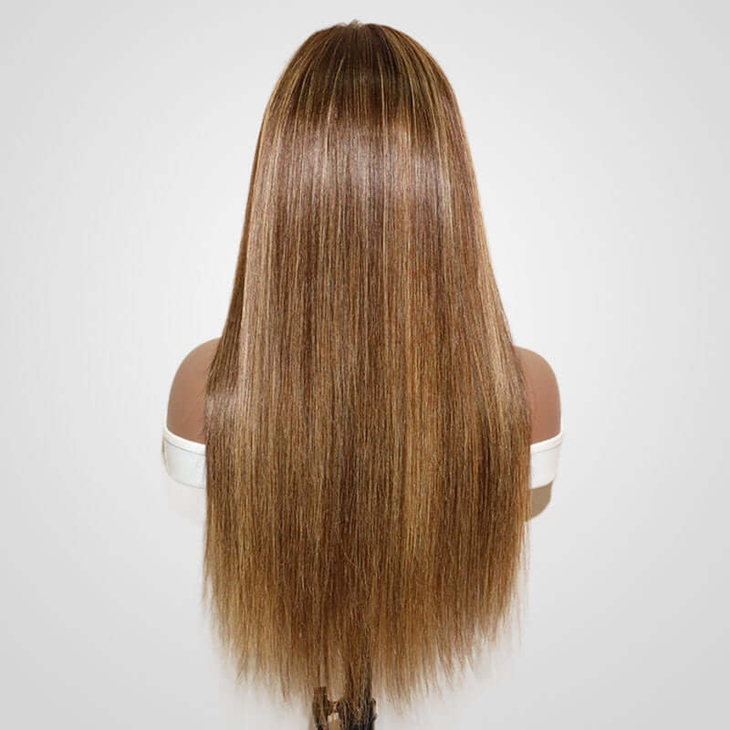 QVR Highlight V Part Wig Piano #4/27 Color Virgin Human Hair Soft Silky Straight Wigs - Image 5