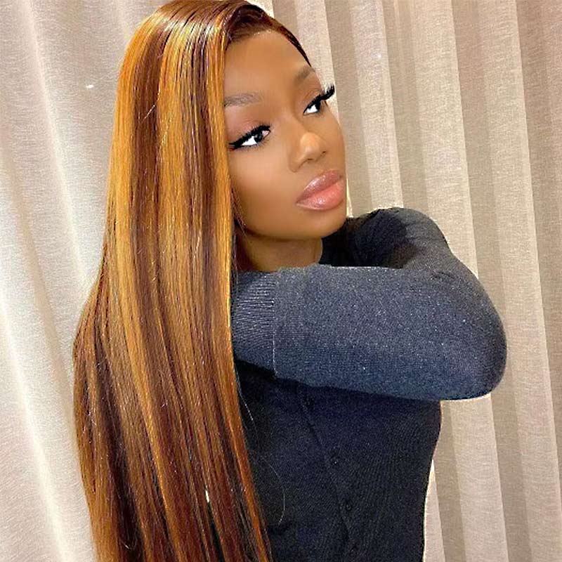 QVR Honey Blonde Highlight Straight 4x4 Lace Closure Wig Human Hair 13x4 Lace Front Wig - Image 7