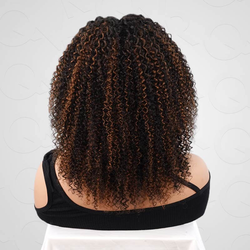 QVR Invisible Lace Edge Kinky Curly V Part Wigs Highlight #1B/27/613 No Leave Out Human Hair Wig - Image 16