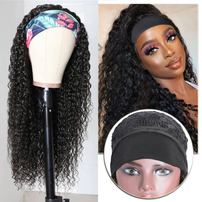 QVR Jerry Curly Wig Headband Wig Glueless Wig Human Hair Wigs Natural Looking - Image 4