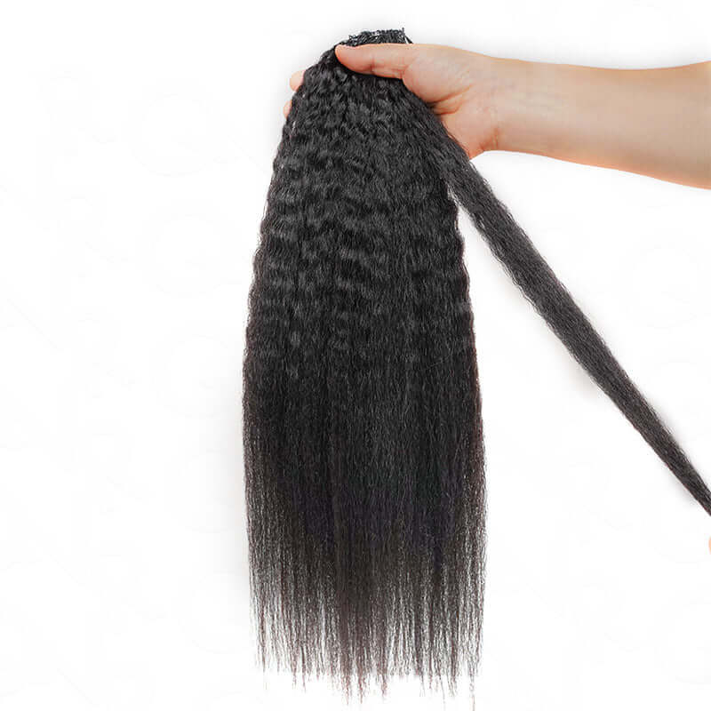 QVR Kinky Straight Crochet Hair Natural Black Machine Made Feather Human Hair Extension - Image 11