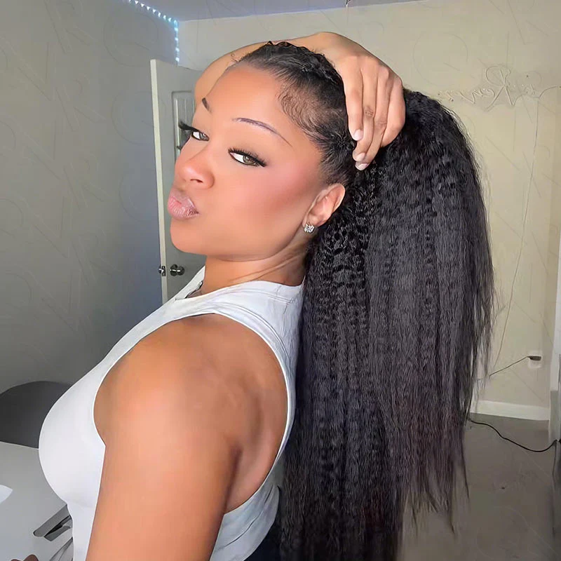 QVR Kinky Straight Crochet Hair Natural Black Machine Made Feather Human Hair Extension - Image 4