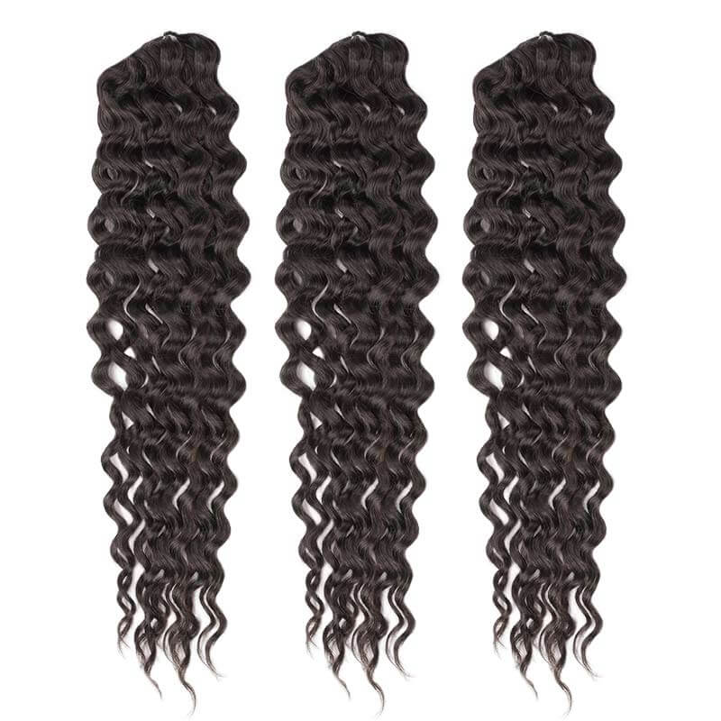 QVR Lightweight Natural Black Water Wave Crochet Braid Human Hair Extensions - Image 4