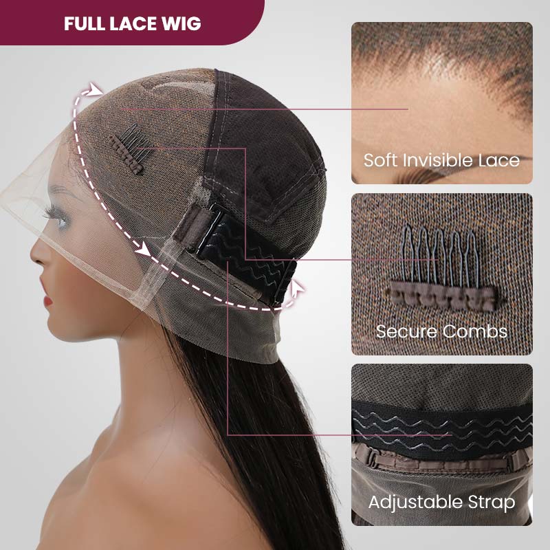 QVR Loose Wave Full Lace Wig Handmade Natural Black Human Hair Knotless Wigs - Image 6