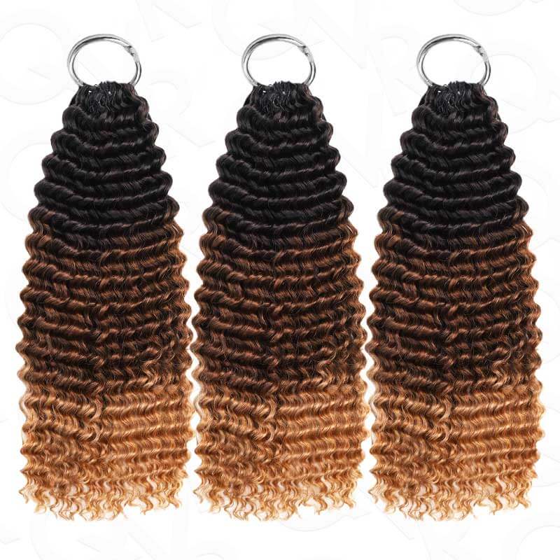 QVR Ombre #T1B/30/27 Small Kinky Curly Machine Made Feather Crochet Human Hair Extensions - Image 18