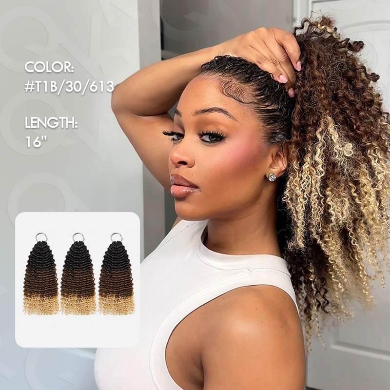 QVR Ombre #T1B/30/350 Small Kinky Curly Machine Made Feather Crochet Human Hair Extensions - Image 16