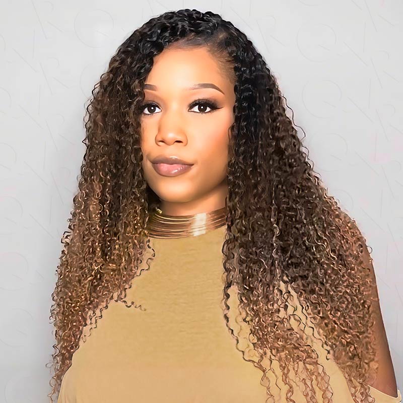 QVR Ombre #T1B/30/350 Small Kinky Curly Machine Made Feather Crochet Human Hair Extensions - Image 18