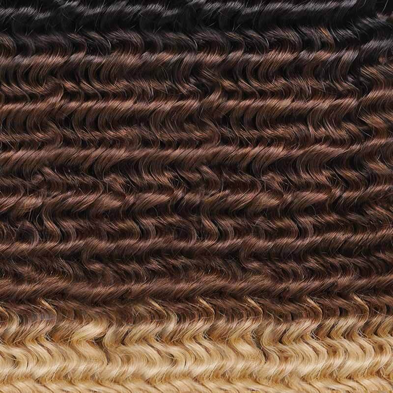 QVR Ombre #T1B/30/613 Small Kinky Curly Machine Made Feather Crochet Human Hair Extensions - Image 10