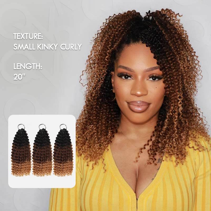 QVR Ombre #T1B/30/27 Small Kinky Curly Machine Made Feather Crochet Human Hair Extensions - Image 7
