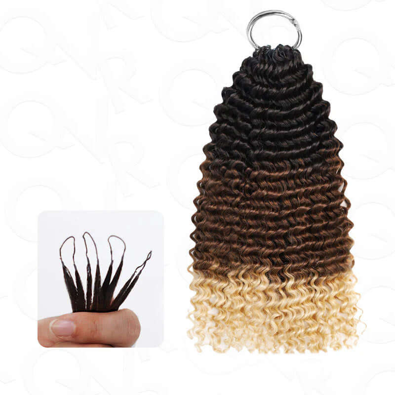 QVR Ombre #T1B/30/613 Small Kinky Curly Machine Made Feather Crochet Human Hair Extensions - Image 5