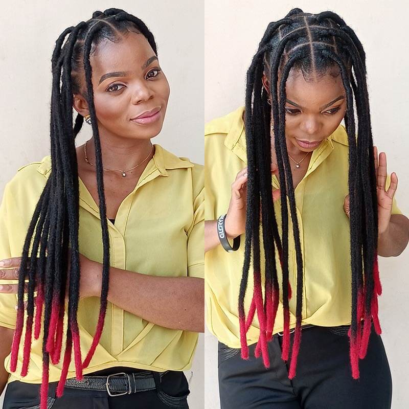 QVR Ombre T1B/Red Dreadlock Loc Extensions Virgin Human Hair Dreadlocks Braid - Image 3