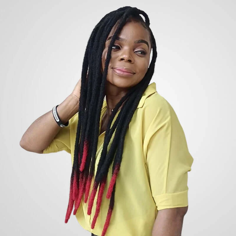 QVR Ombre T1B/Red Dreadlock Loc Extensions Virgin Human Hair Dreadlocks Braid - Image 4