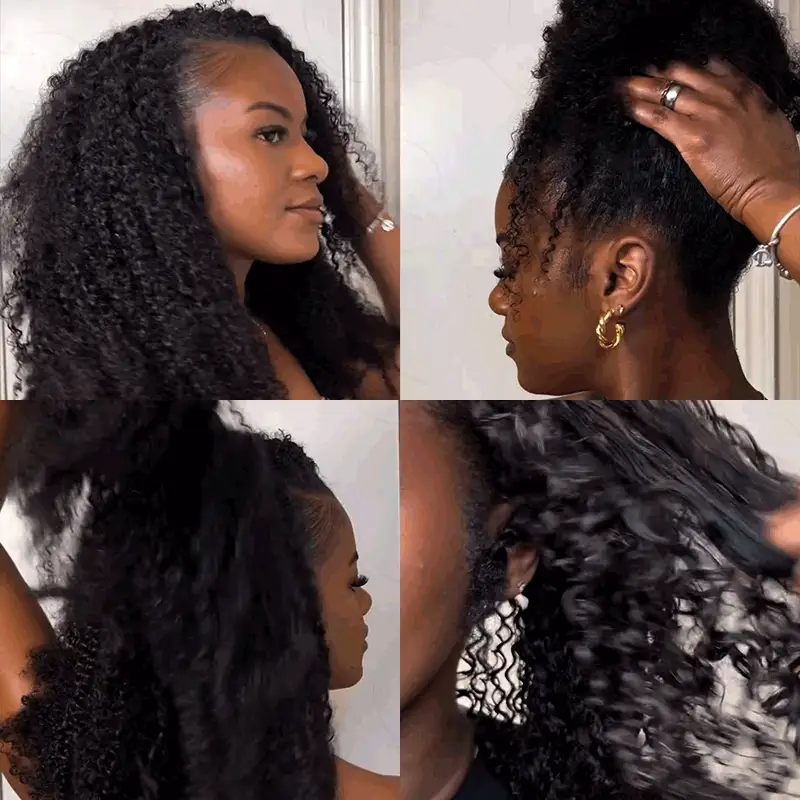 QVR Afro Kinky Curly Crochet Hair Machine Made Natural Black Feather Human Hair Extension - Image 6