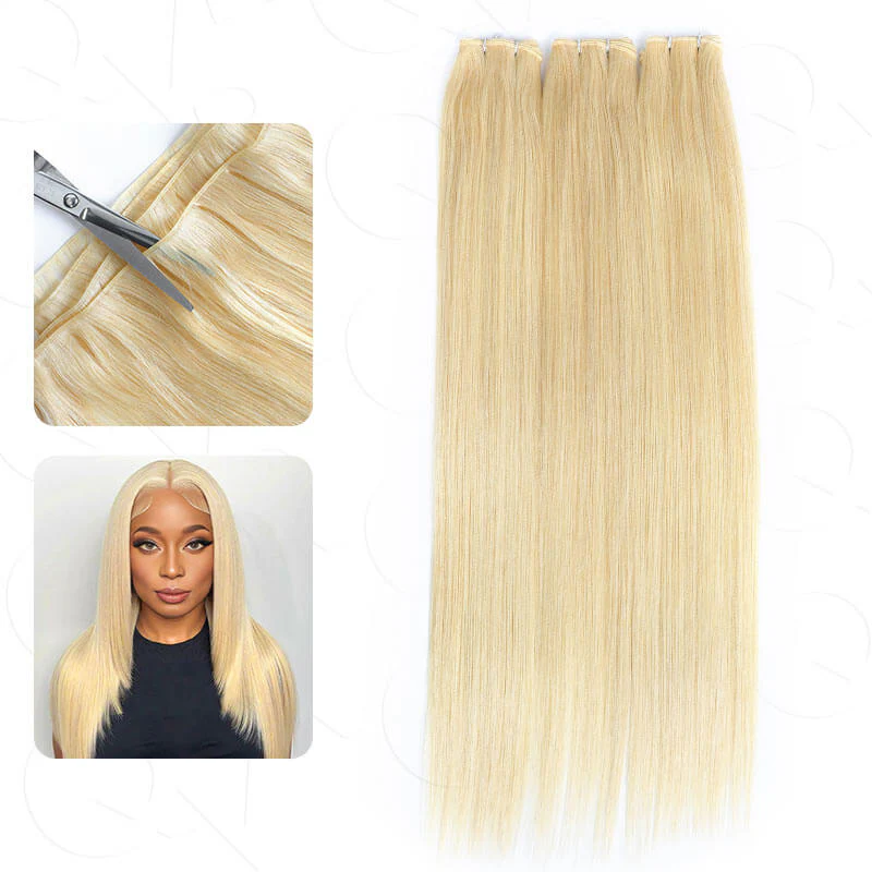 QVR Quick Weave Human Hair Bundles Blonde Straight Invisible Genius Weft Sew In Hair Extensions - Image 3