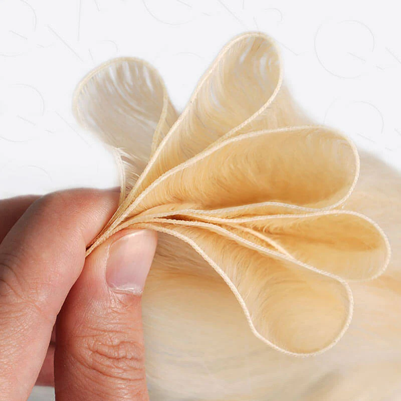 QVR Quick Weave Human Hair Bundles Blonde Straight Invisible Genius Weft Sew In Hair Extensions - Image 4