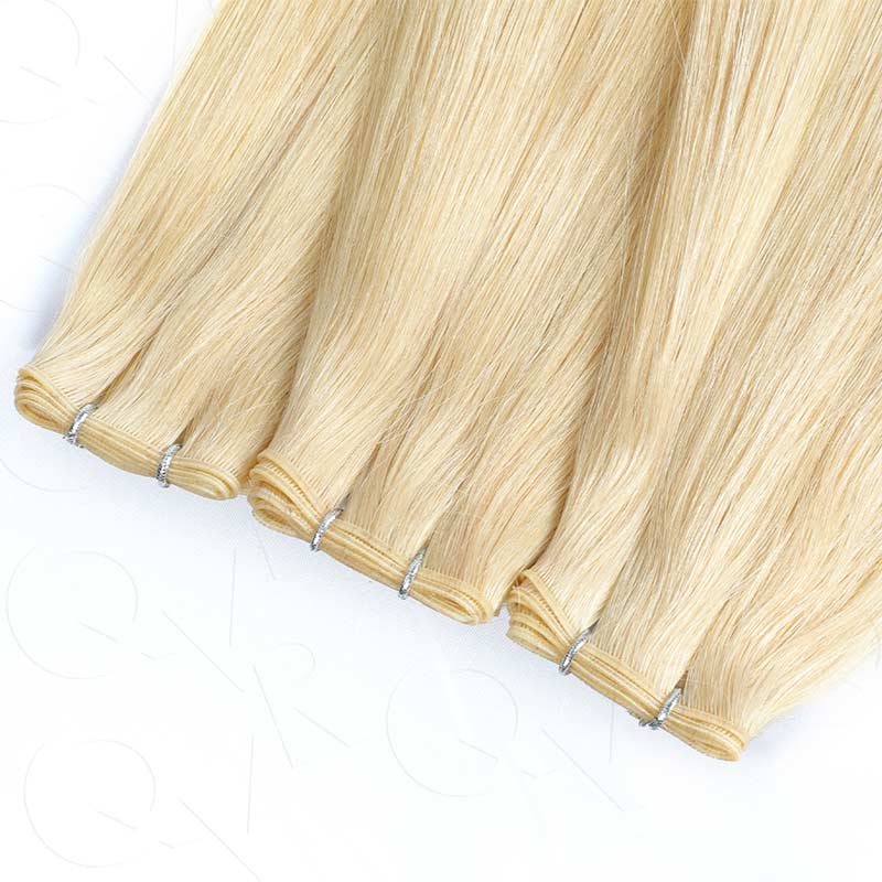 QVR Quick Weave Human Hair Bundles Blonde Straight Invisible Genius Weft Sew In Hair Extensions - Image 9