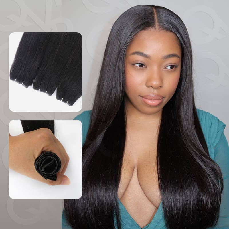 QVR Quick Weave Human Hair Bundles Blonde Straight Invisible Genius Weft Sew In Hair Extensions - Image 11