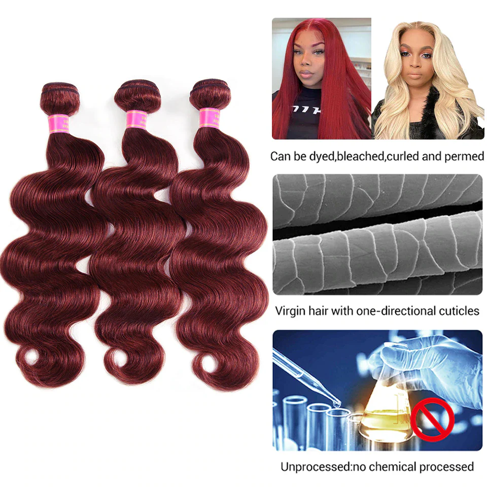 QVR Burgundy Bundles Body Wave Bundles 99J Red Colored Remy Human Hair Extensions Brazilian Weaving Remy Hair - Image 5