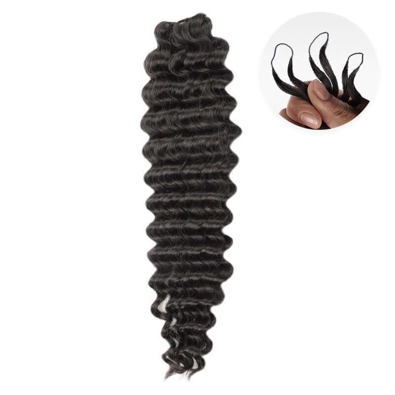 QVR Seamless Deep Curly Handmade Feather Crochet Braid Natural Black Human Hair Extensions - Image 4