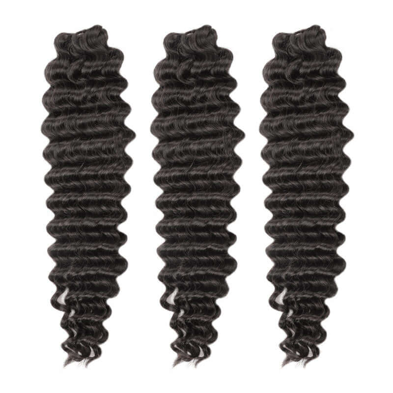 QVR Seamless Deep Curly Handmade Feather Crochet Braid Natural Black Human Hair Extensions - Image 5