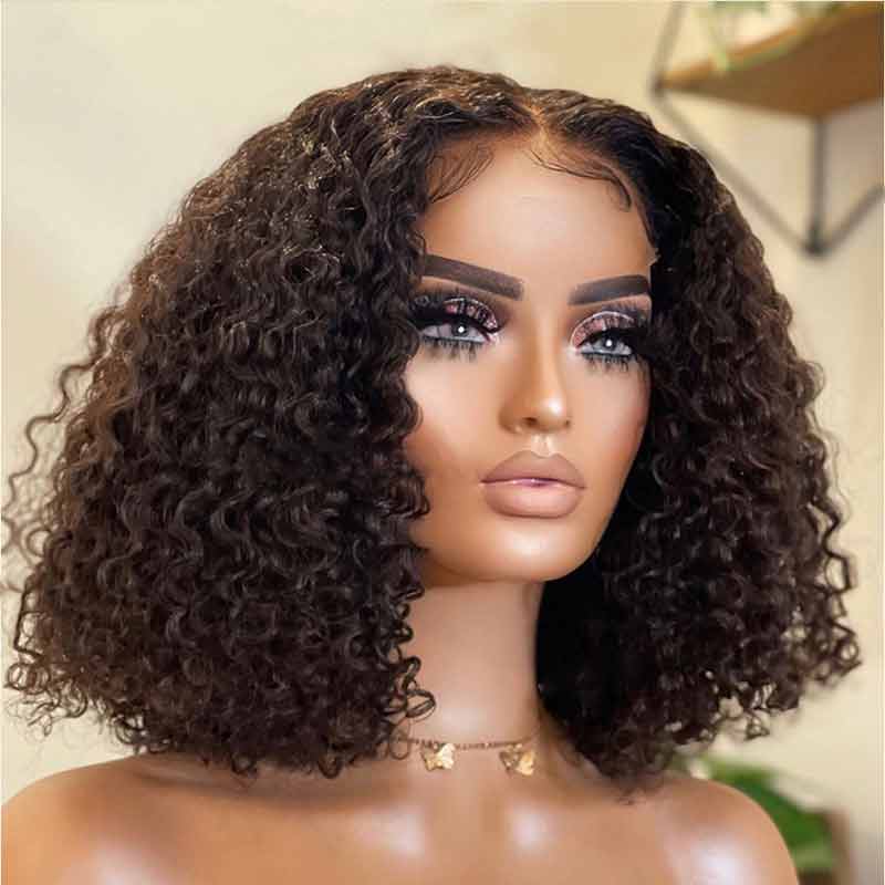 QVR Short Bob Wigs 4x4 Lace Closure Curly Bob Wigs Human Hair Wigs Natural Black - Image 4