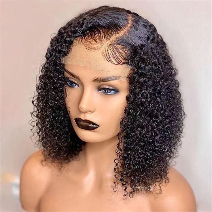 QVR Short Bob Wigs 4x4 Lace Closure Curly Bob Wigs Human Hair Wigs Natural Black - Image 6