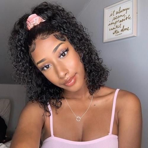 QVR Short Bob Wigs 4x4 Lace Closure Curly Bob Wigs Human Hair Wigs Natural Black - Image 7