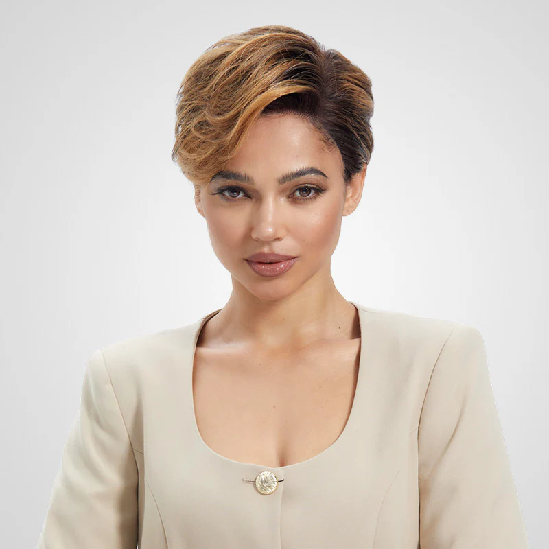 QVR Side Part Pixie Cut Style Short Hair Highlight Piano L Part Lace Frontal Human Hair Wig - Image 3