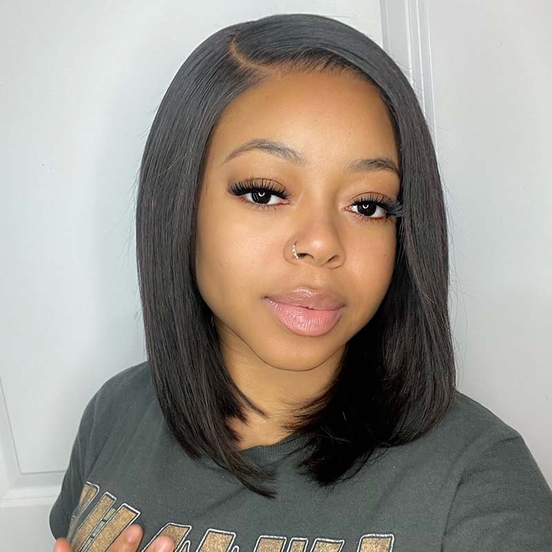 QVR Straight Short Bob Wigs Pre Plucked 4x4 Lace Closure Human Hair Wigs 180% Density - Image 4