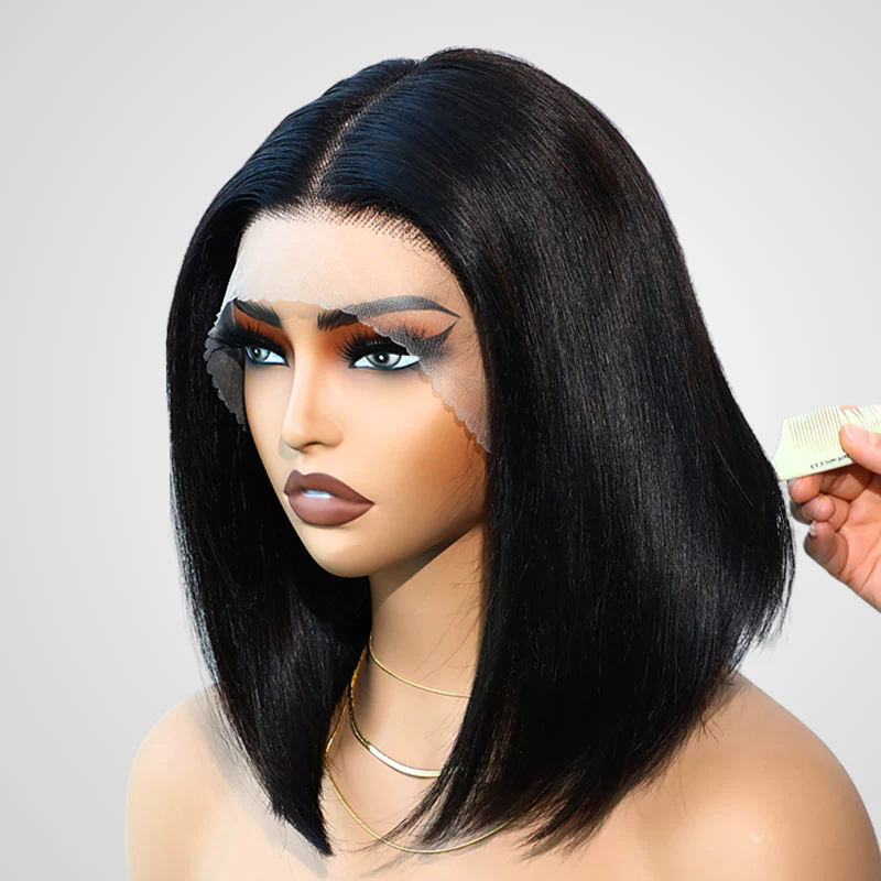 QVR Straight Short Bob Wigs Pre Plucked 4x4 Lace Closure Human Hair Wigs 180% Density - Image 7