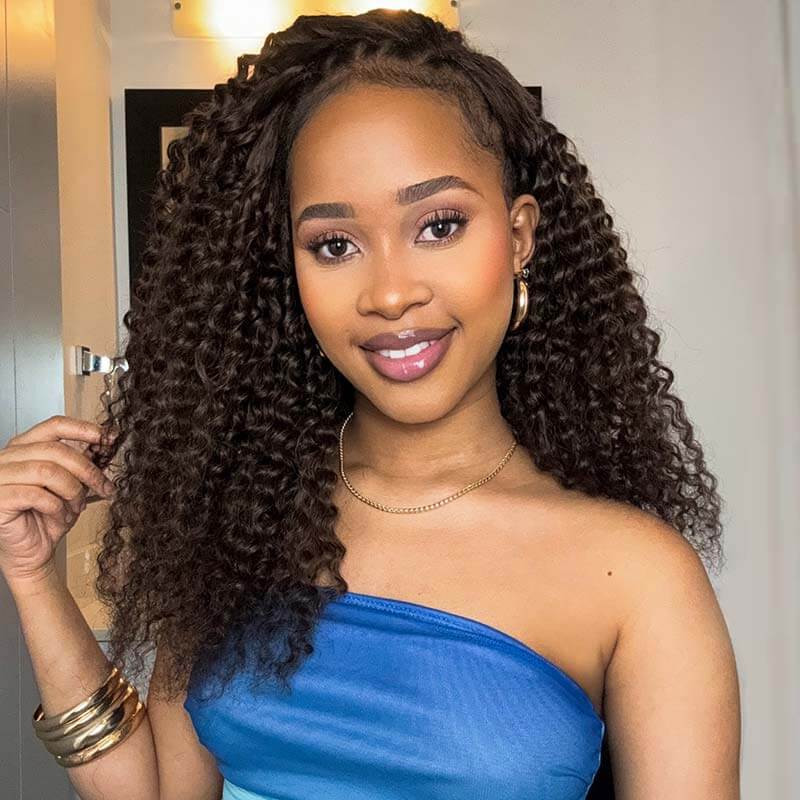 QVR Invisible Water Wave Brown Highlight Feather Crochet Human Hair Extensions - Image 4