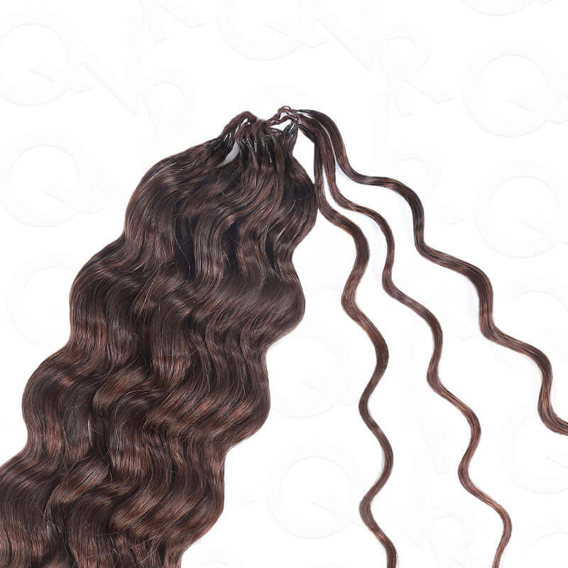 QVR Dark Brown #4 Crochet Hair Water Wave Machine Made Feather Human Hair Extension - Image 5