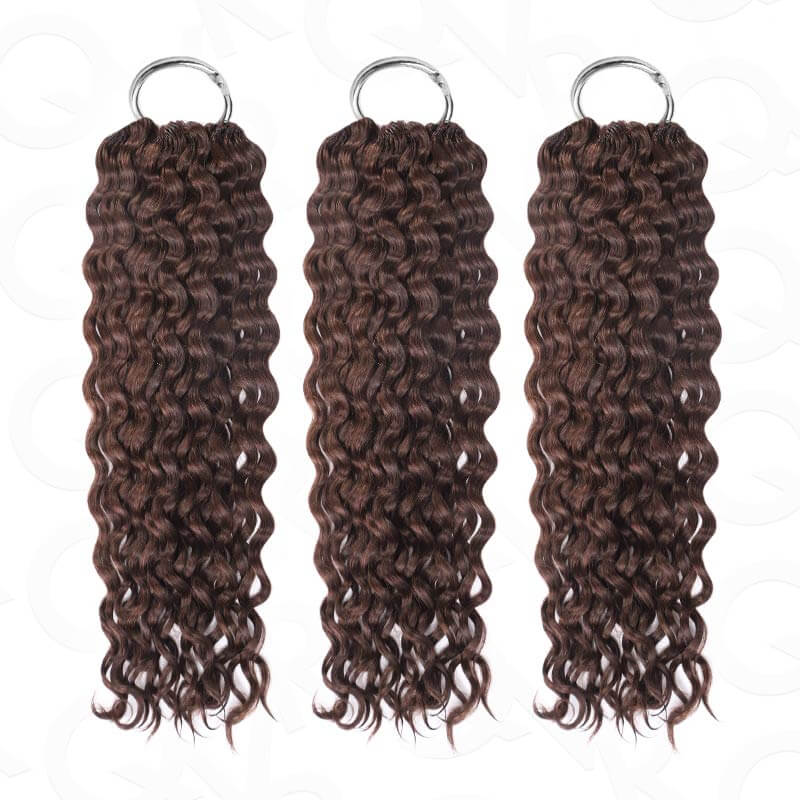 QVR Dark Brown #4 Crochet Hair Water Wave Machine Made Feather Human Hair Extension - Image 11